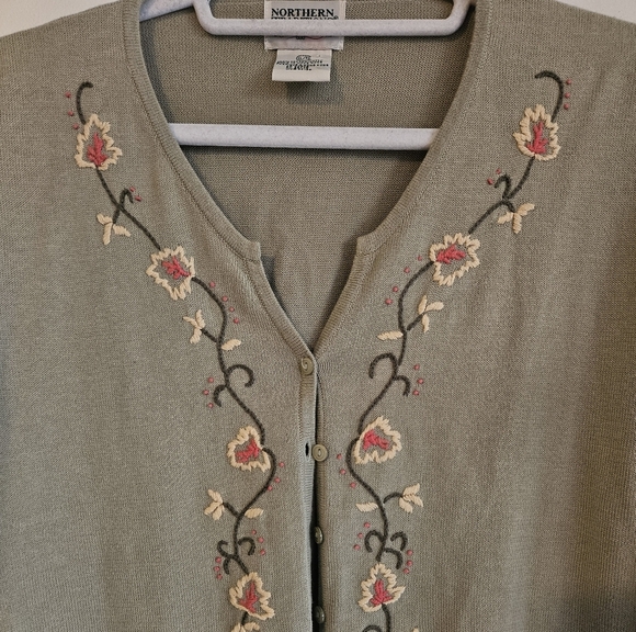Vintage Sage Green Northern Traditions Embroidered Cardigan - Picture 2 of 8